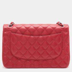 Pre Owned Chanel Red Jumbo Classic Lambskin Double Flap