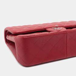Pre Owned Chanel Red Jumbo Classic Lambskin Double Flap