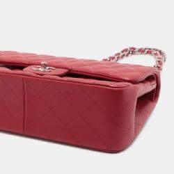 Pre Owned Chanel Red Jumbo Classic Lambskin Double Flap