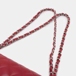 Pre Owned Chanel Red Jumbo Classic Lambskin Double Flap