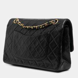 Pre Owned Chanel Black Medium Classic Lambskin Double Flap