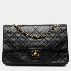 Pre Owned Chanel Black Medium Classic Lambskin Double Flap