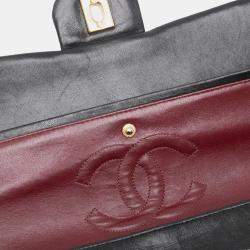 Pre Owned Chanel Black Medium Classic Lambskin Double Flap