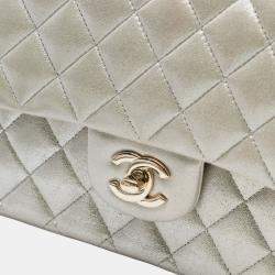 Pre Owned Chanel Gold Medium Classic Iridescent Lambskin Double Flap