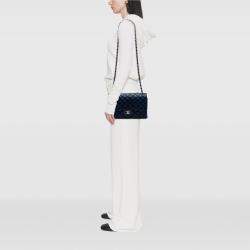 Pre Owned Chanel Navy Blue Jumbo Classic Lambskin Double Flap