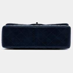 Pre Owned Chanel Navy Blue Jumbo Classic Lambskin Double Flap