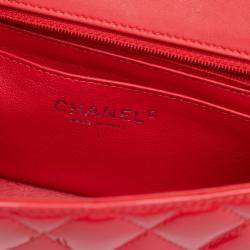 Pre Owned Chanel Red Mini Rectangular Classic Patent Single Flap