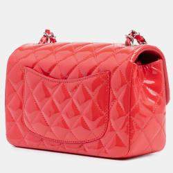 Pre Owned Chanel Red Mini Rectangular Classic Patent Single Flap