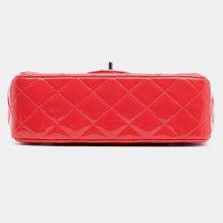 Pre Owned Chanel Red Mini Rectangular Classic Patent Single Flap