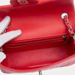 Pre Owned Chanel Red Mini Rectangular Classic Patent Single Flap