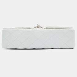 Pre Owned Chanel White Medium Classic Lambskin Double Flap