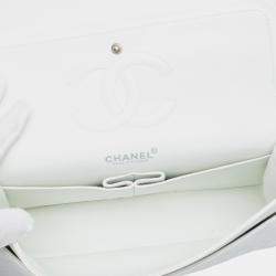 Pre Owned Chanel White Medium Classic Lambskin Double Flap