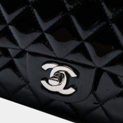 Pre Owned Chanel Black Medium Classic Patent Double Flap