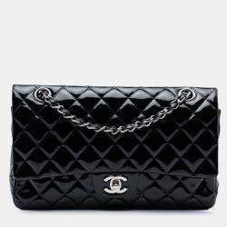 Pre Owned Chanel Black Medium Classic Patent Double Flap