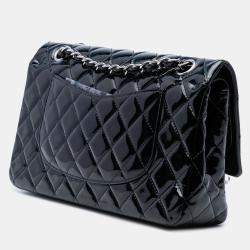 Pre Owned Chanel Black Medium Classic Patent Double Flap