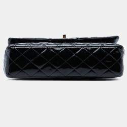 Pre Owned Chanel Black Medium Classic Patent Double Flap
