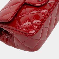 Pre Owned Chanel Red Extra Mini Rectangular Classic Patent Single Flap