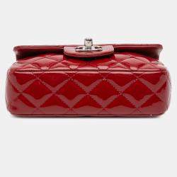 Pre Owned Chanel Red Extra Mini Rectangular Classic Patent Single Flap