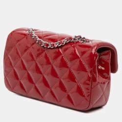 Pre Owned Chanel Red Extra Mini Rectangular Classic Patent Single Flap
