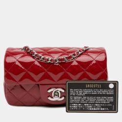 Pre Owned Chanel Red Extra Mini Rectangular Classic Patent Single Flap
