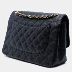Pre Owned Chanel Black Jumbo Classic Caviar Double Flap
