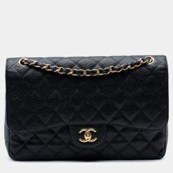 Pre Owned Chanel Black Jumbo Classic Caviar Double Flap