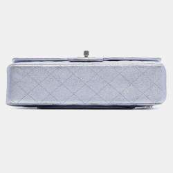 Pre Owned Chanel Silver Medium Classic Metallic Calfskin Double Flap