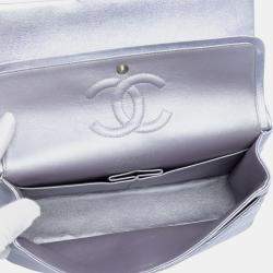 Pre Owned Chanel Silver Medium Classic Metallic Calfskin Double Flap