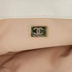 Pre Owned Chanel White Small Quilted Caviar Chain Melody Flap
