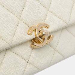 Pre Owned Chanel White Small Quilted Caviar Chain Melody Flap