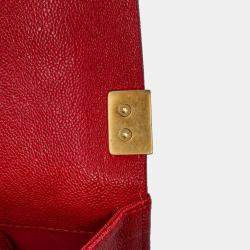 Pre Owned Chanel Red Quilted Caviar North South Boy Flap