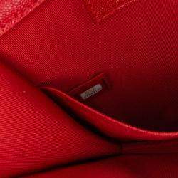 Pre Owned Chanel Red Quilted Caviar North South Boy Flap
