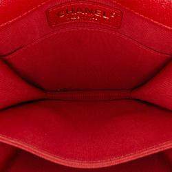 Pre Owned Chanel Red Quilted Caviar North South Boy Flap