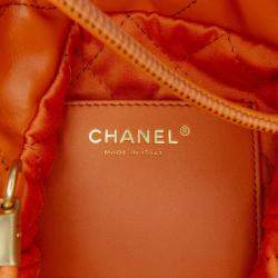 Pre Owned Chanel Orange Mini Shiny Calfskin 22 Handbag