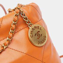 Pre Owned Chanel Orange Mini Shiny Calfskin 22 Handbag