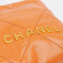 Pre Owned Chanel Orange Mini Shiny Calfskin 22 Handbag