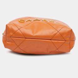 Pre Owned Chanel Orange Mini Shiny Calfskin 22 Handbag