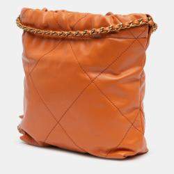 Pre Owned Chanel Orange Mini Shiny Calfskin 22 Handbag
