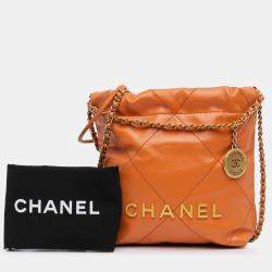 Pre Owned Chanel Orange Mini Shiny Calfskin 22 Handbag