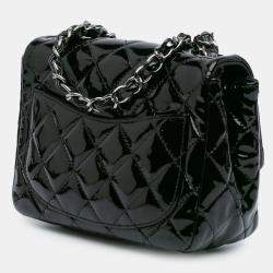 Pre Owned Chanel Black Mini Square Classic Patent Single Flap