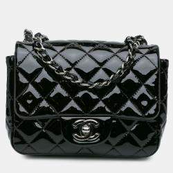 Pre Owned Chanel Black Mini Square Classic Patent Single Flap