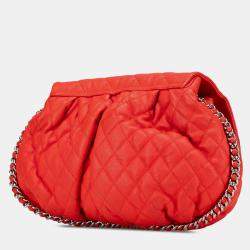 Pre Owned Chanel Red Large Quilted Lambskin Chain Around Flap