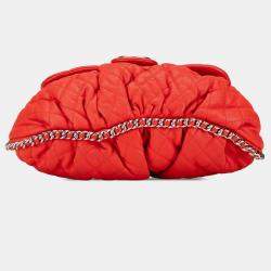 Pre Owned Chanel Red Large Quilted Lambskin Chain Around Flap
