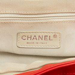 Pre Owned Chanel Red Large Quilted Lambskin Chain Around Flap