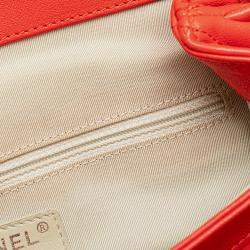 Pre Owned Chanel Red Large Quilted Lambskin Chain Around Flap