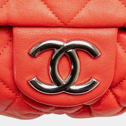Pre Owned Chanel Red Large Quilted Lambskin Chain Around Flap