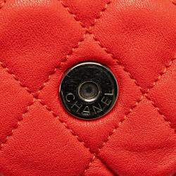 Pre Owned Chanel Red Large Quilted Lambskin Chain Around Flap