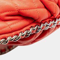 Pre Owned Chanel Red Large Quilted Lambskin Chain Around Flap