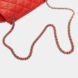 Pre Owned Chanel Red Large Quilted Lambskin Chain Around Flap