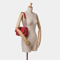 Pre Owned Chanel Red Medium Perforated Lambskin Punch Flap